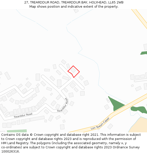 27, TREARDDUR ROAD, TREARDDUR BAY, HOLYHEAD, LL65 2WB: Location map and indicative extent of plot