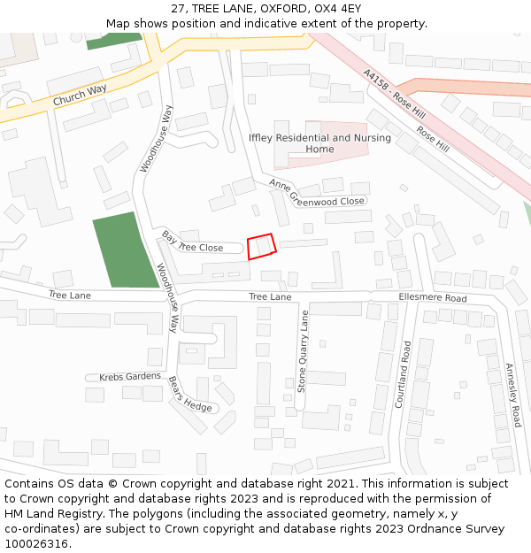 27, TREE LANE, OXFORD, OX4 4EY: Location map and indicative extent of plot