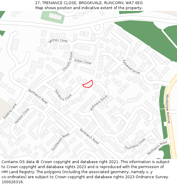 27, TRENANCE CLOSE, BROOKVALE, RUNCORN, WA7 6EG: Location map and indicative extent of plot