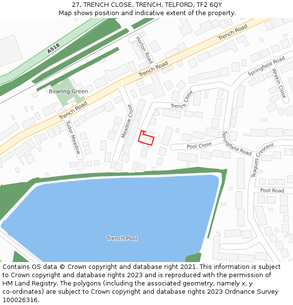 27, TRENCH CLOSE, TRENCH, TELFORD, TF2 6QY: Location map and indicative extent of plot