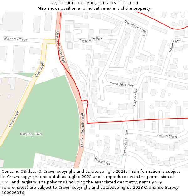 27, TRENETHICK PARC, HELSTON, TR13 8LH: Location map and indicative extent of plot