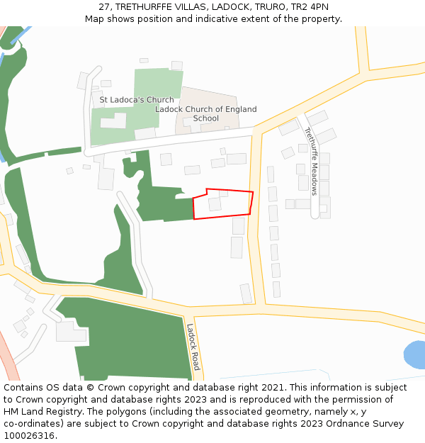 27, TRETHURFFE VILLAS, LADOCK, TRURO, TR2 4PN: Location map and indicative extent of plot