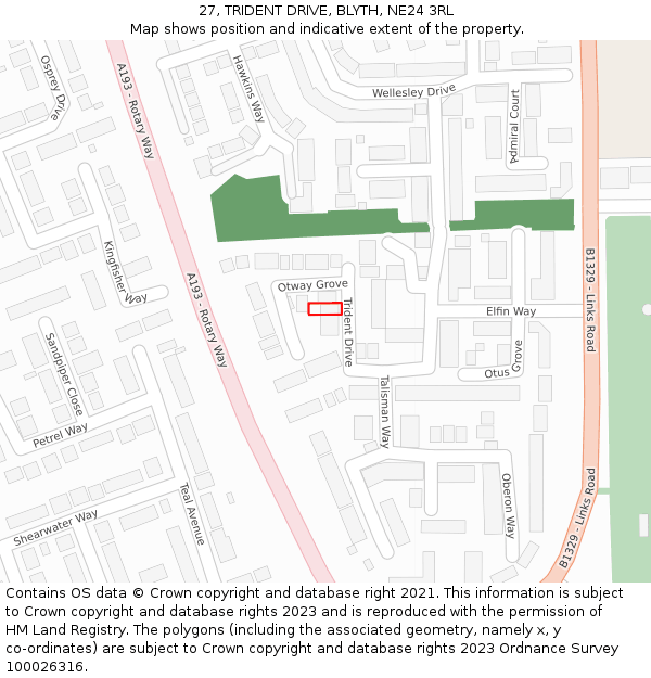 27, TRIDENT DRIVE, BLYTH, NE24 3RL: Location map and indicative extent of plot