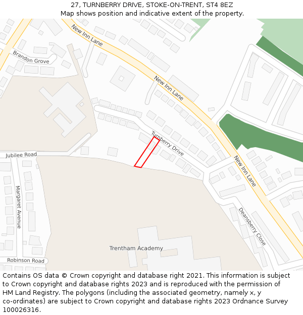 27, TURNBERRY DRIVE, STOKE-ON-TRENT, ST4 8EZ: Location map and indicative extent of plot