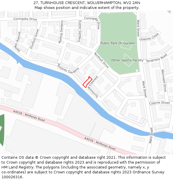 27, TURNHOUSE CRESCENT, WOLVERHAMPTON, WV2 2AN: Location map and indicative extent of plot