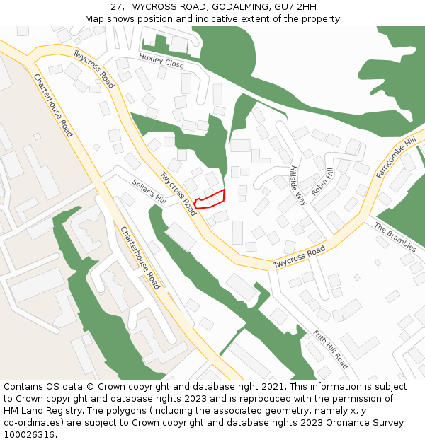 27, TWYCROSS ROAD, GODALMING, GU7 2HH: Location map and indicative extent of plot