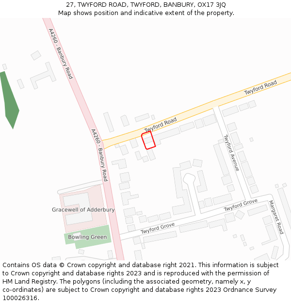 27, TWYFORD ROAD, TWYFORD, BANBURY, OX17 3JQ: Location map and indicative extent of plot