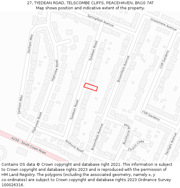 27, TYEDEAN ROAD, TELSCOMBE CLIFFS, PEACEHAVEN, BN10 7AT: Location map and indicative extent of plot