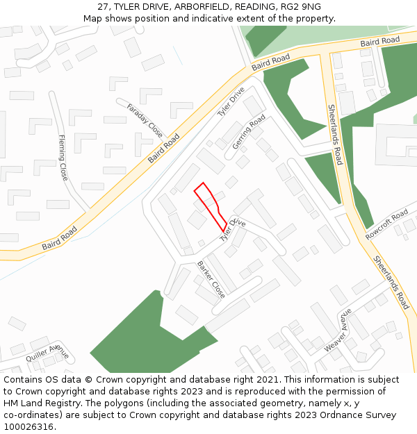 27, TYLER DRIVE, ARBORFIELD, READING, RG2 9NG: Location map and indicative extent of plot