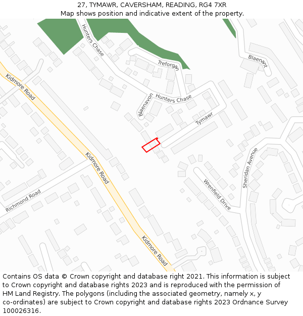 27, TYMAWR, CAVERSHAM, READING, RG4 7XR: Location map and indicative extent of plot