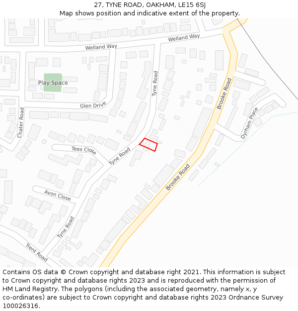 27, TYNE ROAD, OAKHAM, LE15 6SJ: Location map and indicative extent of plot