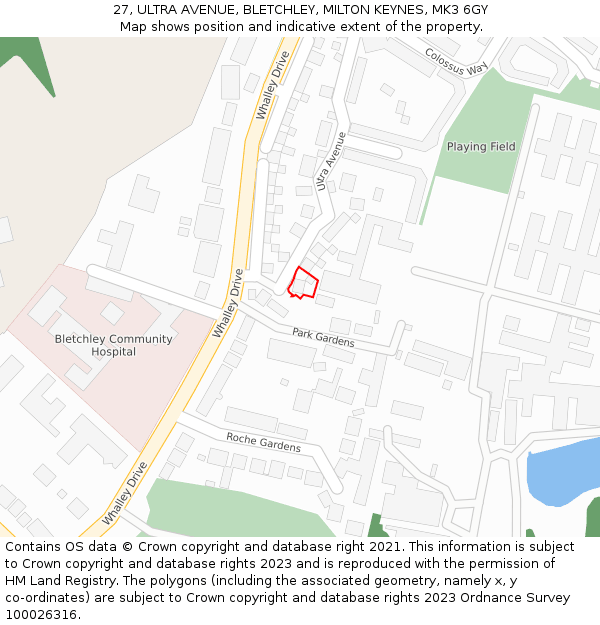 27, ULTRA AVENUE, BLETCHLEY, MILTON KEYNES, MK3 6GY: Location map and indicative extent of plot