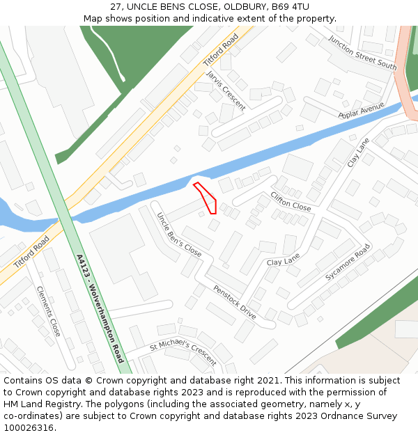 27, UNCLE BENS CLOSE, OLDBURY, B69 4TU: Location map and indicative extent of plot
