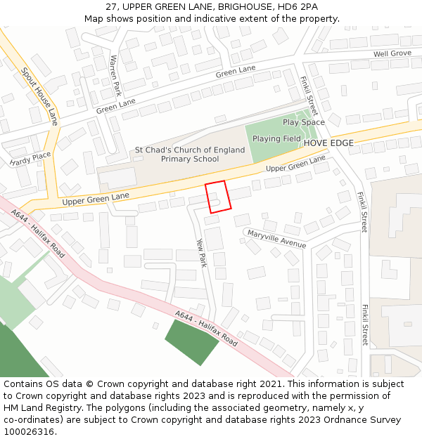 27, UPPER GREEN LANE, BRIGHOUSE, HD6 2PA: Location map and indicative extent of plot