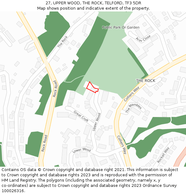 27, UPPER WOOD, THE ROCK, TELFORD, TF3 5DR: Location map and indicative extent of plot