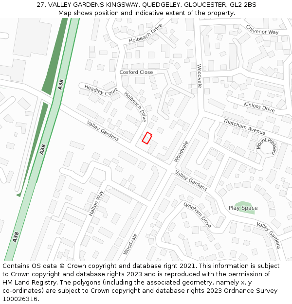 27, VALLEY GARDENS KINGSWAY, QUEDGELEY, GLOUCESTER, GL2 2BS: Location map and indicative extent of plot