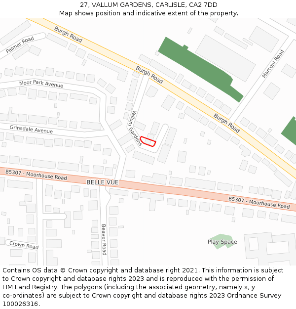 27, VALLUM GARDENS, CARLISLE, CA2 7DD: Location map and indicative extent of plot