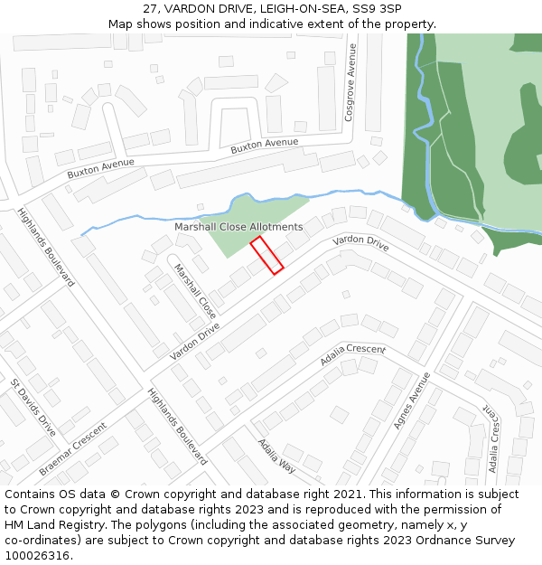 27, VARDON DRIVE, LEIGH-ON-SEA, SS9 3SP: Location map and indicative extent of plot