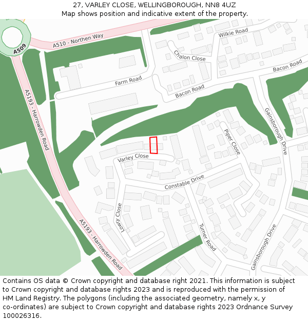 27, VARLEY CLOSE, WELLINGBOROUGH, NN8 4UZ: Location map and indicative extent of plot