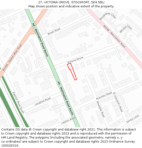 27, VICTORIA GROVE, STOCKPORT, SK4 5BU: Location map and indicative extent of plot