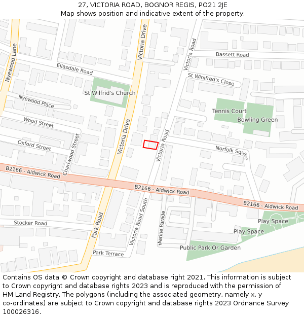 27, VICTORIA ROAD, BOGNOR REGIS, PO21 2JE: Location map and indicative extent of plot