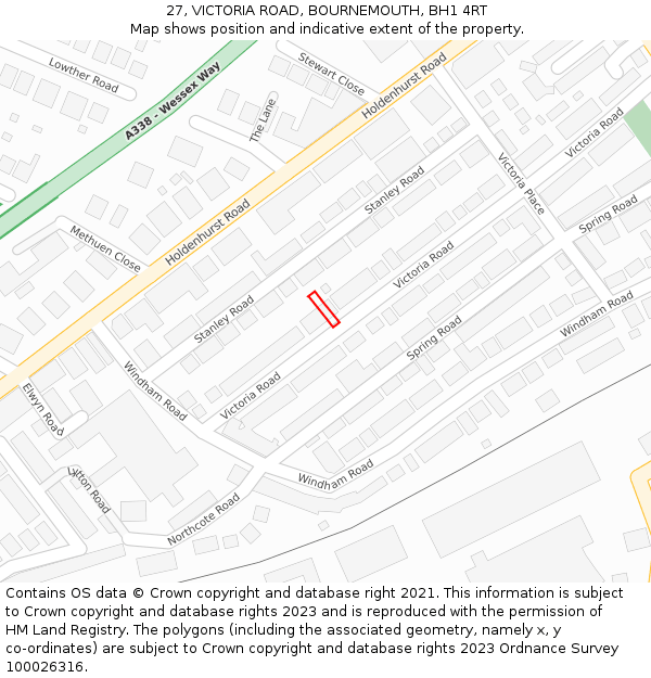 27, VICTORIA ROAD, BOURNEMOUTH, BH1 4RT: Location map and indicative extent of plot