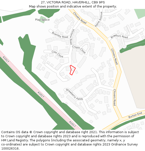 27, VICTORIA ROAD, HAVERHILL, CB9 9PS: Location map and indicative extent of plot