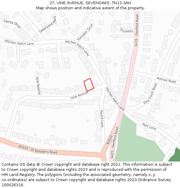 27, VINE AVENUE, SEVENOAKS, TN13 3AH: Location map and indicative extent of plot