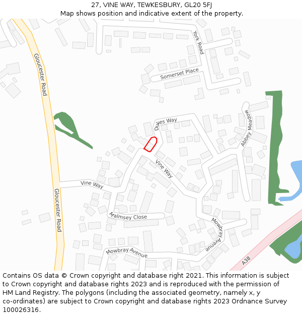 27, VINE WAY, TEWKESBURY, GL20 5FJ: Location map and indicative extent of plot