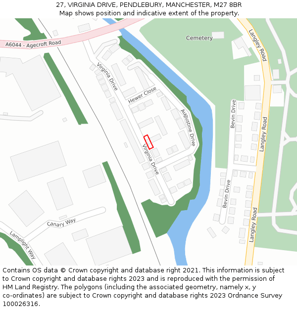 27, VIRGINIA DRIVE, PENDLEBURY, MANCHESTER, M27 8BR: Location map and indicative extent of plot
