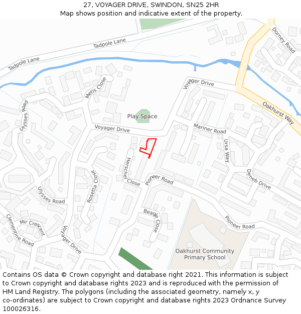 27, VOYAGER DRIVE, SWINDON, SN25 2HR: Location map and indicative extent of plot