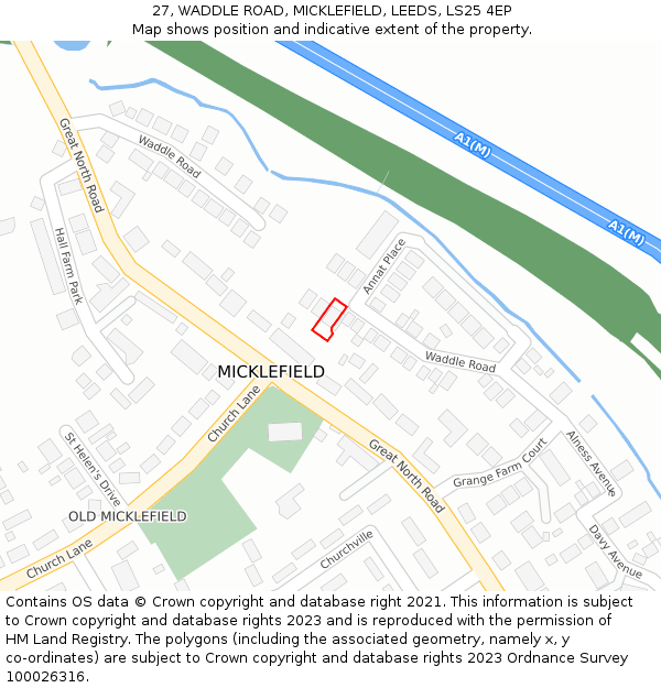 27, WADDLE ROAD, MICKLEFIELD, LEEDS, LS25 4EP: Location map and indicative extent of plot