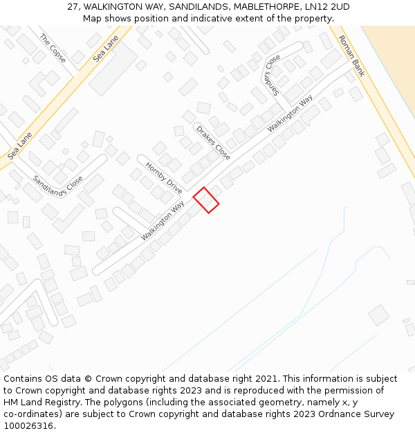 27, WALKINGTON WAY, SANDILANDS, MABLETHORPE, LN12 2UD: Location map and indicative extent of plot