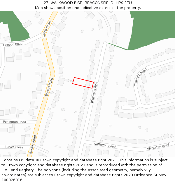 27, WALKWOOD RISE, BEACONSFIELD, HP9 1TU: Location map and indicative extent of plot