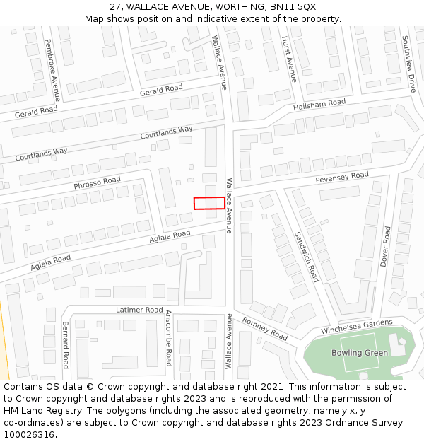 27, WALLACE AVENUE, WORTHING, BN11 5QX: Location map and indicative extent of plot