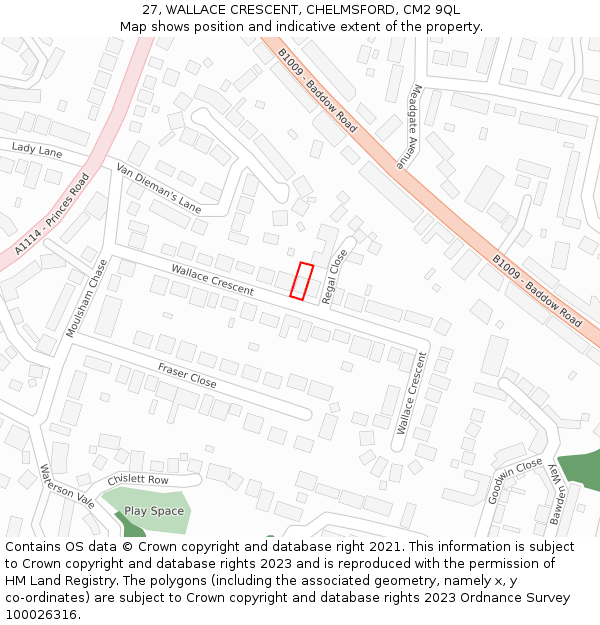 27, WALLACE CRESCENT, CHELMSFORD, CM2 9QL: Location map and indicative extent of plot