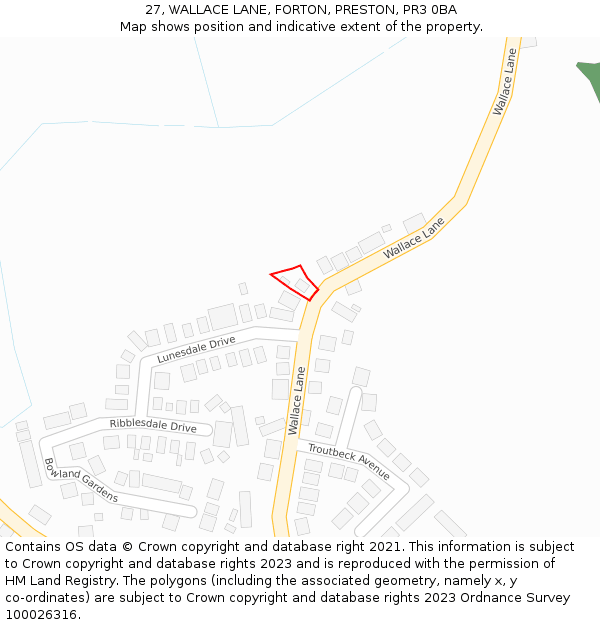 27, WALLACE LANE, FORTON, PRESTON, PR3 0BA: Location map and indicative extent of plot