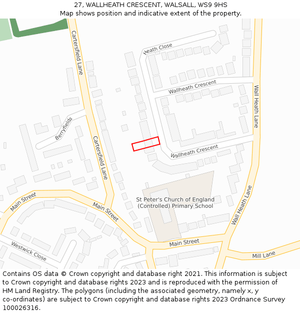 27, WALLHEATH CRESCENT, WALSALL, WS9 9HS: Location map and indicative extent of plot