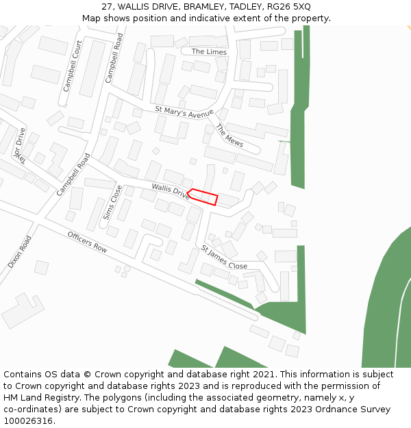 27, WALLIS DRIVE, BRAMLEY, TADLEY, RG26 5XQ: Location map and indicative extent of plot