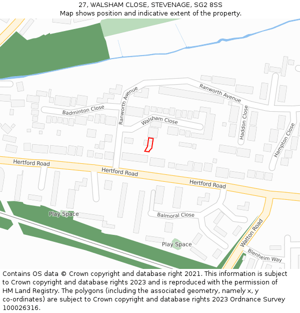 27, WALSHAM CLOSE, STEVENAGE, SG2 8SS: Location map and indicative extent of plot