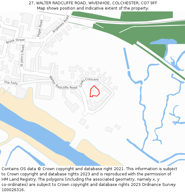 27, WALTER RADCLIFFE ROAD, WIVENHOE, COLCHESTER, CO7 9FF: Location map and indicative extent of plot