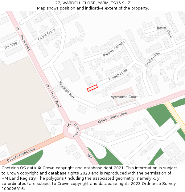 27, WARDELL CLOSE, YARM, TS15 9UZ: Location map and indicative extent of plot