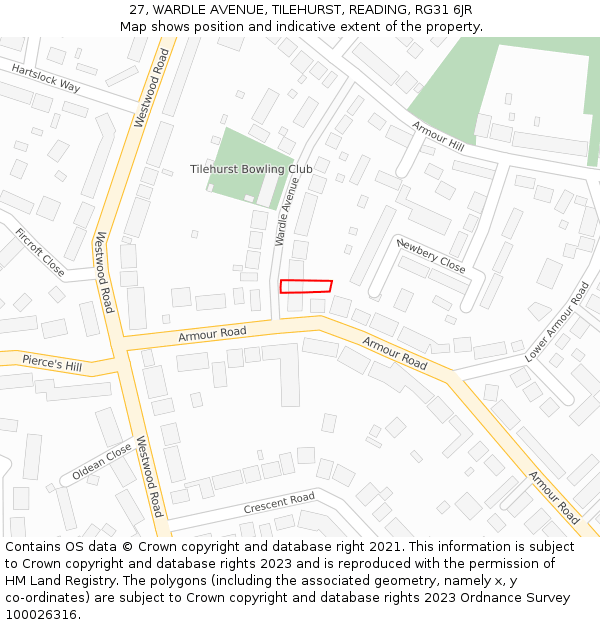 27, WARDLE AVENUE, TILEHURST, READING, RG31 6JR: Location map and indicative extent of plot
