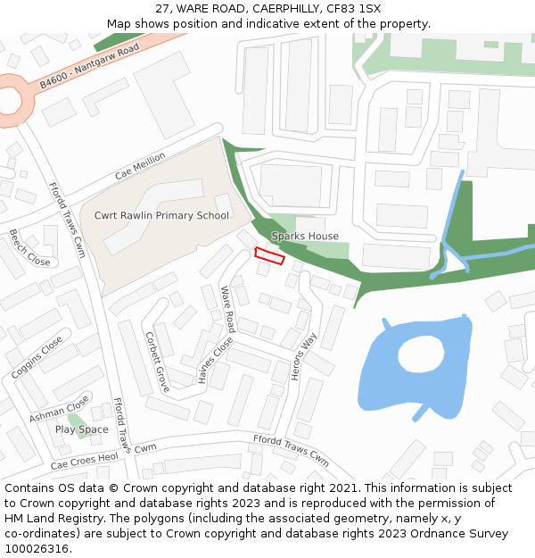 27, WARE ROAD, CAERPHILLY, CF83 1SX: Location map and indicative extent of plot