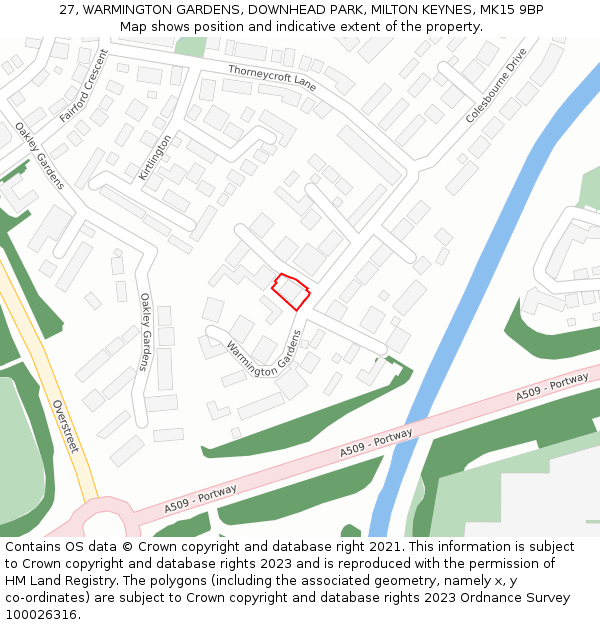 27, WARMINGTON GARDENS, DOWNHEAD PARK, MILTON KEYNES, MK15 9BP: Location map and indicative extent of plot