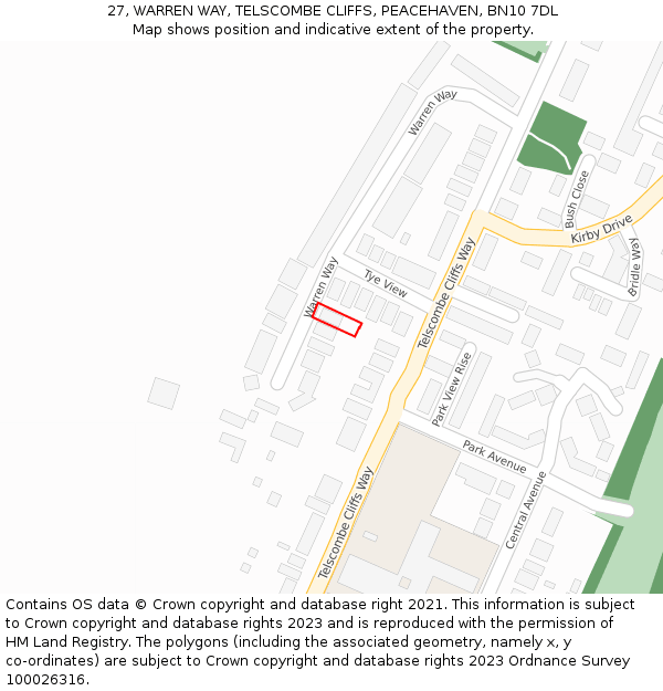 27, WARREN WAY, TELSCOMBE CLIFFS, PEACEHAVEN, BN10 7DL: Location map and indicative extent of plot