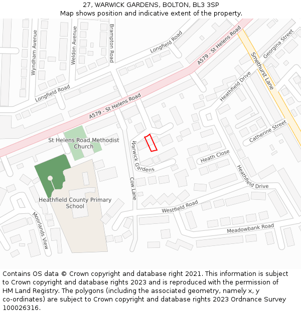 27, WARWICK GARDENS, BOLTON, BL3 3SP: Location map and indicative extent of plot