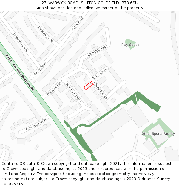 27, WARWICK ROAD, SUTTON COLDFIELD, B73 6SU: Location map and indicative extent of plot