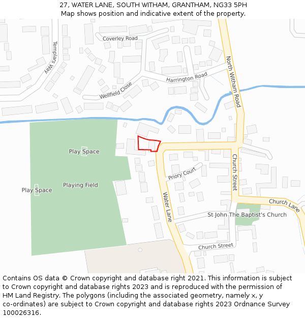 27, WATER LANE, SOUTH WITHAM, GRANTHAM, NG33 5PH: Location map and indicative extent of plot