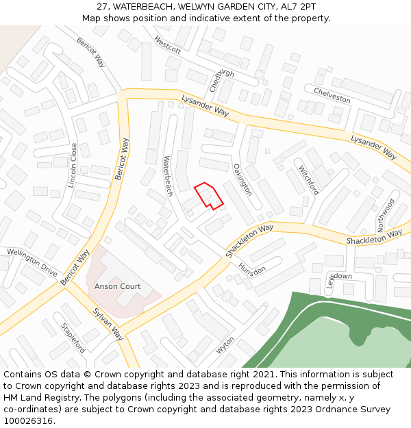 27, WATERBEACH, WELWYN GARDEN CITY, AL7 2PT: Location map and indicative extent of plot